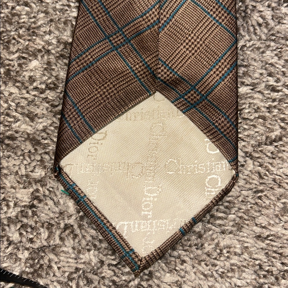 Christian Dior Brown & Teal Plaid Silk Tie — 54” - Picture 5 of 5